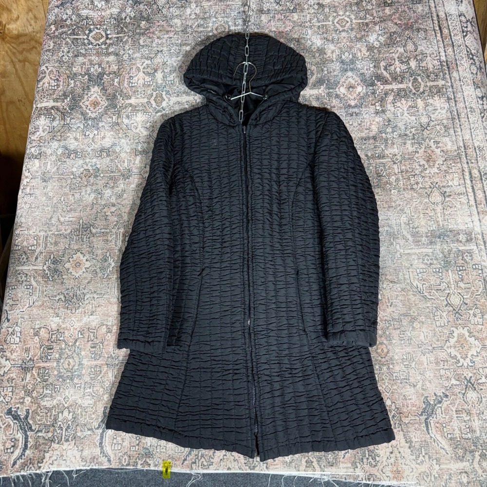 Rose Schott by Schott NYC Reversible Hooded Parka Black Ruched Textured Coat L
